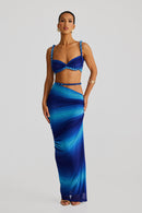 Marella Swimsuit Braided Suspender Top Slit Skirt Set In Blue