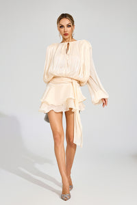 Erythia Long Sleeve Mini Dress In Apricot