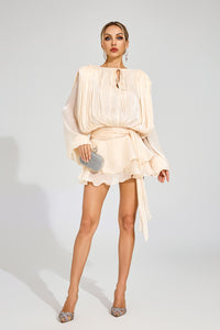 Erythia Long Sleeve Mini Dress In Apricot