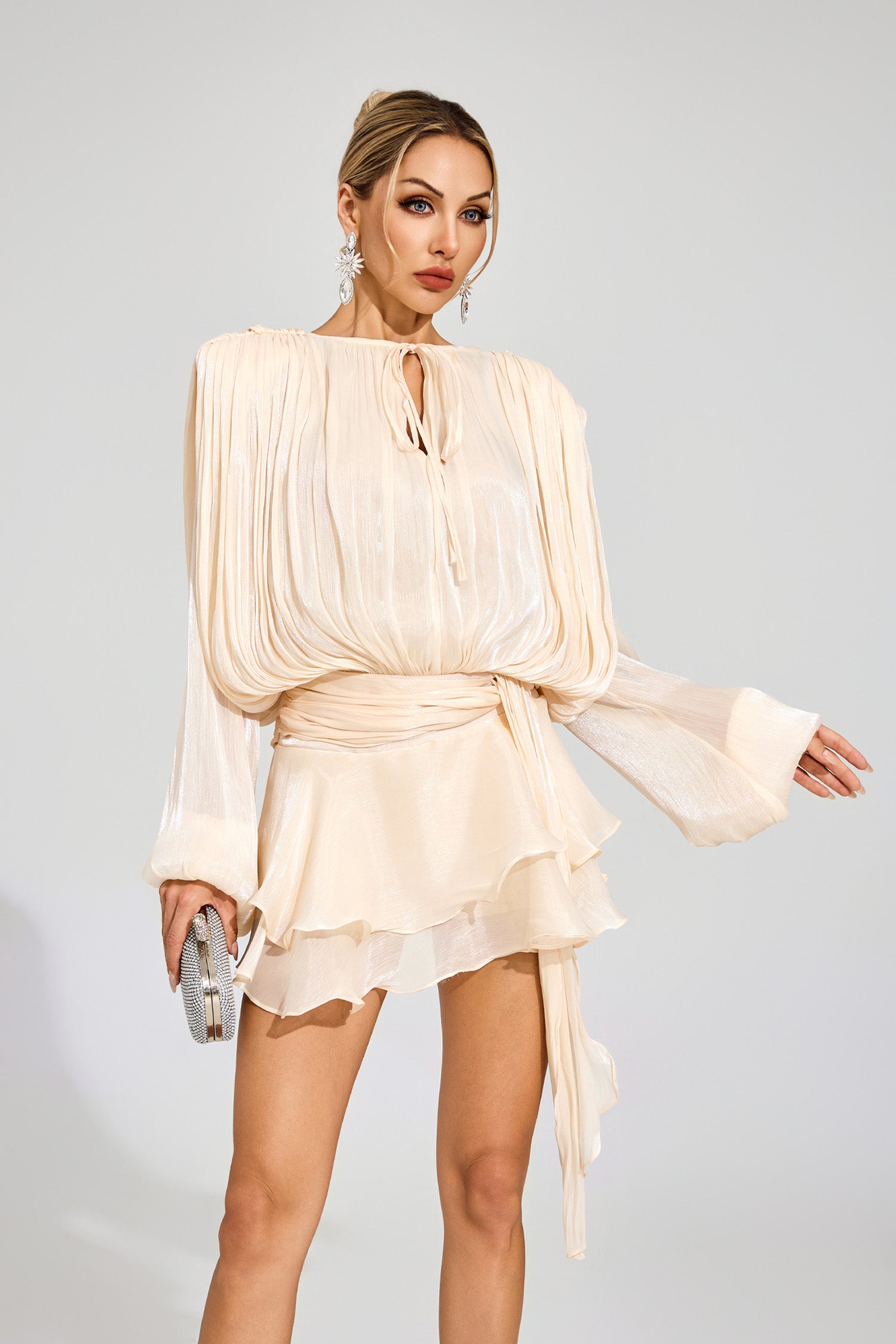 Erythia Long Sleeve Mini Dress In Apricot