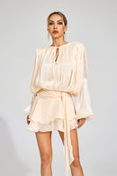 Erythia Long Sleeve Mini Dress In Apricot