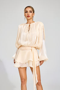 Erythia Long Sleeve Mini Dress In Apricot