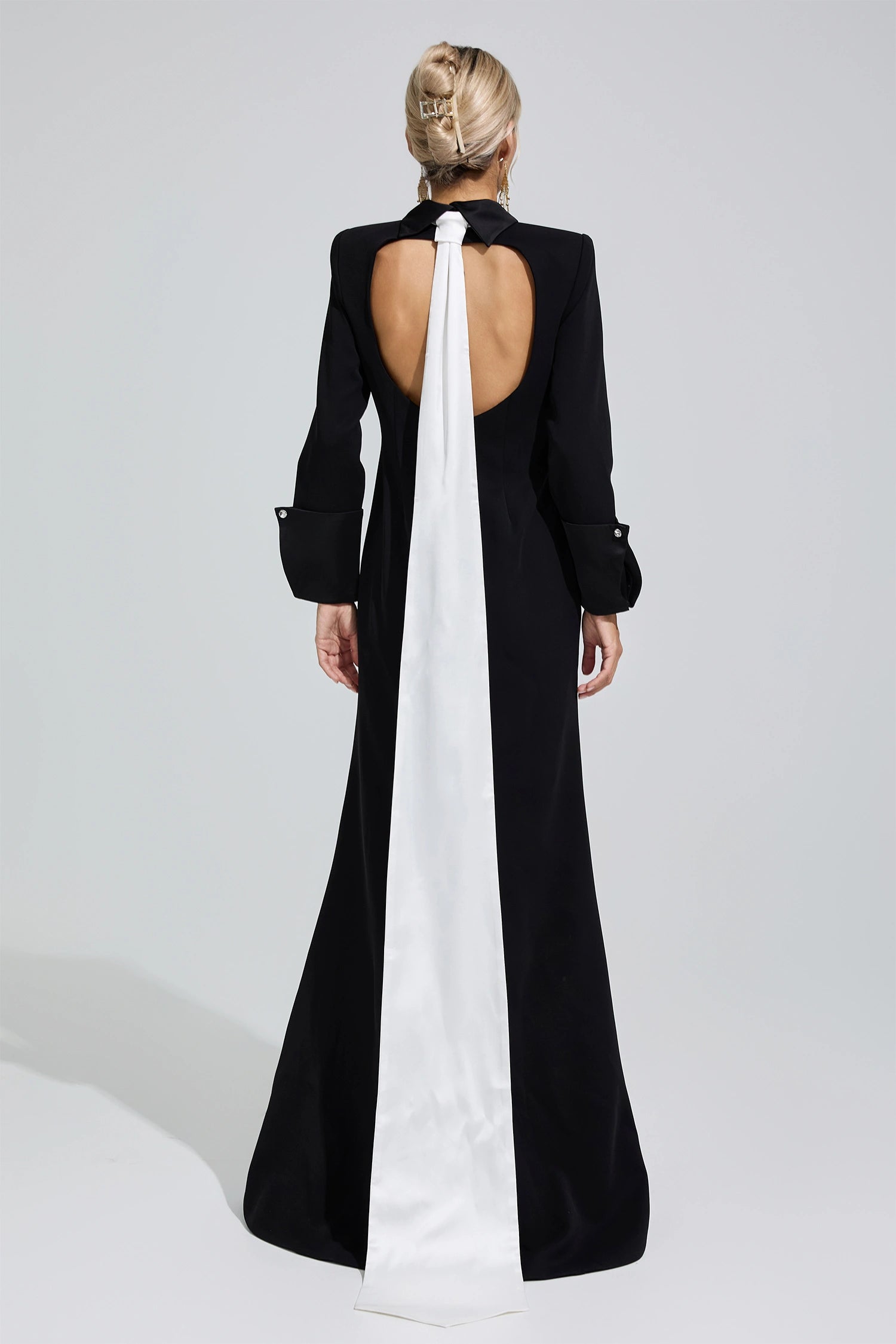 Donyelle Black Halter Backless Long Tie Maxi Dress
