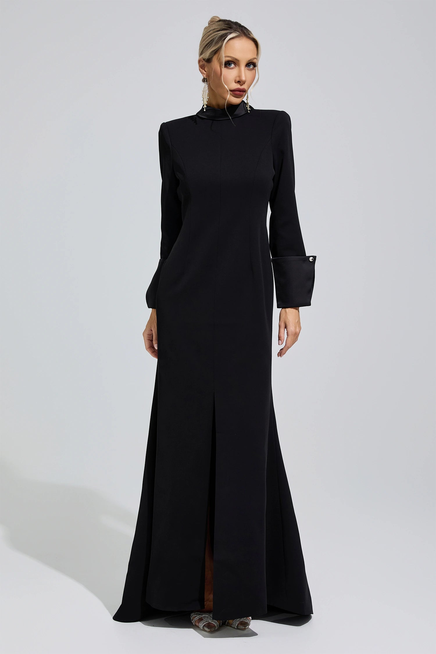 Donyelle Black Halter Backless Long Tie Maxi Dress