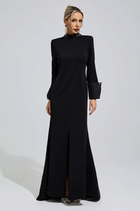Donyelle Black Halter Backless Long Tie Maxi Dress