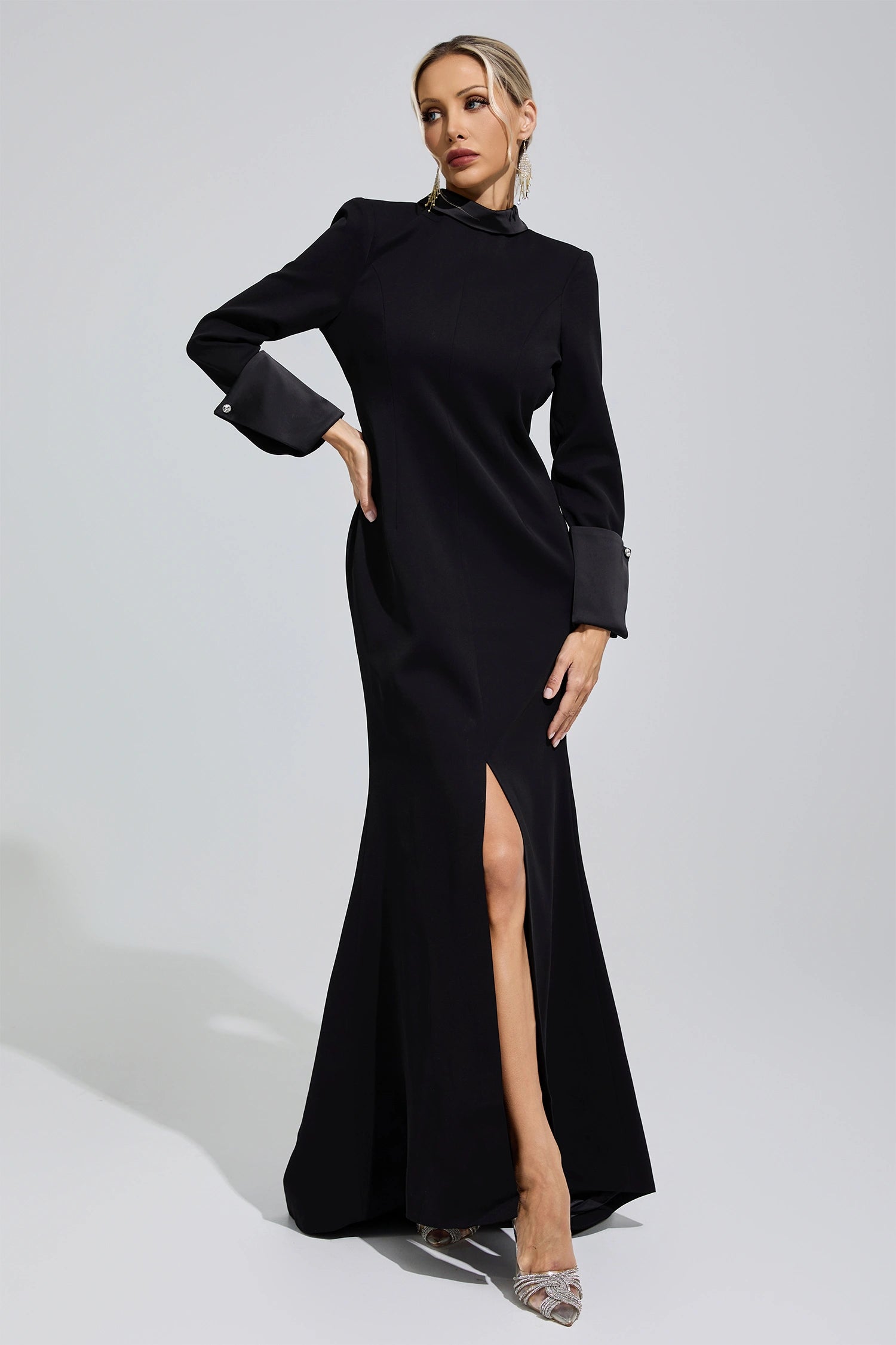 Donyelle Black Halter Backless Long Tie Maxi Dress