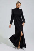 Donyelle Black Halter Backless Long Tie Maxi Dress