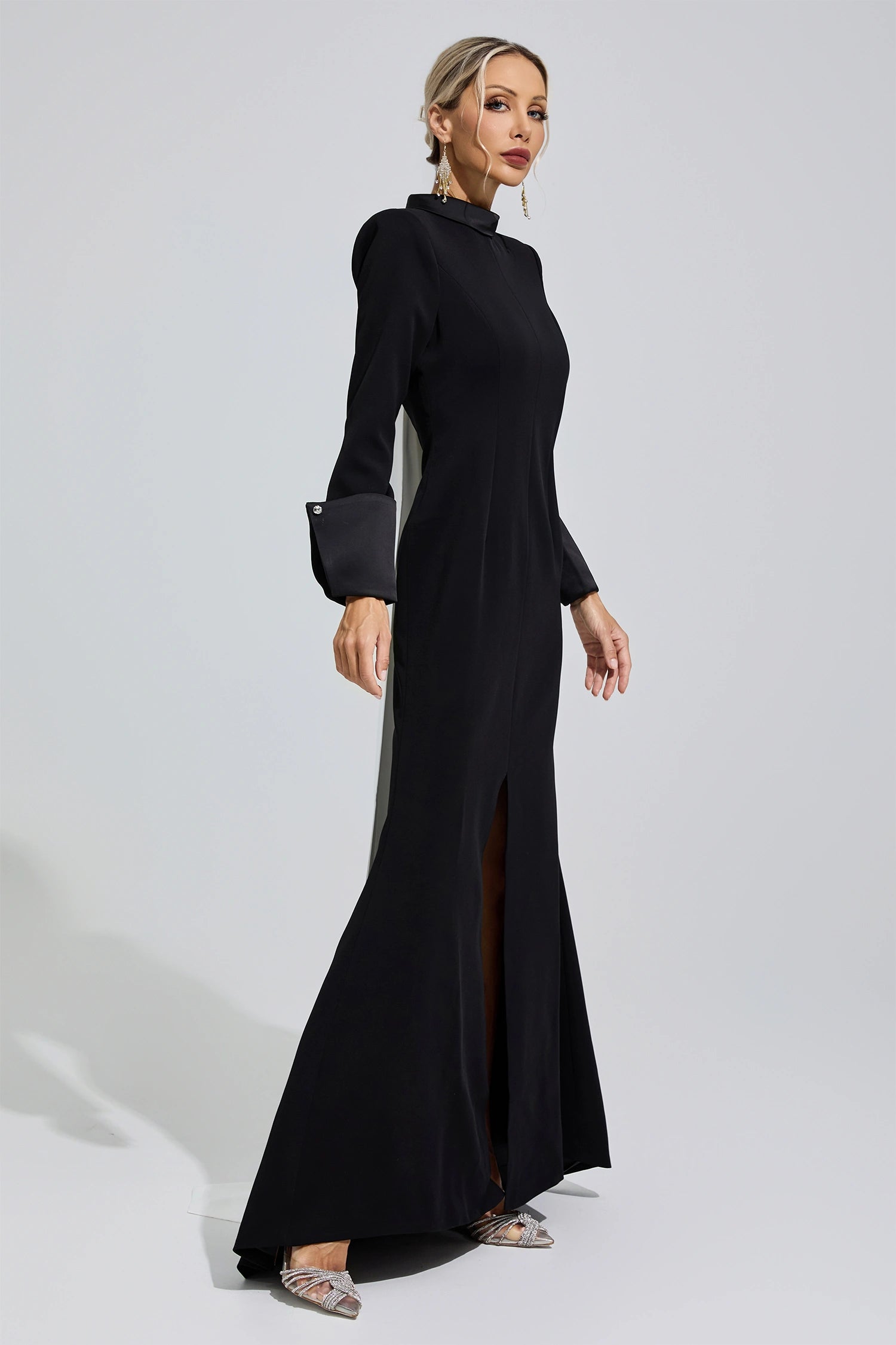 Donyelle Black Halter Backless Long Tie Maxi Dress