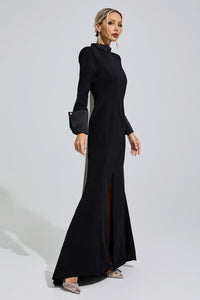 Donyelle Black Halter Backless Long Tie Maxi Dress