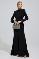 Donyelle Black Halter Backless Long Tie Maxi Dress
