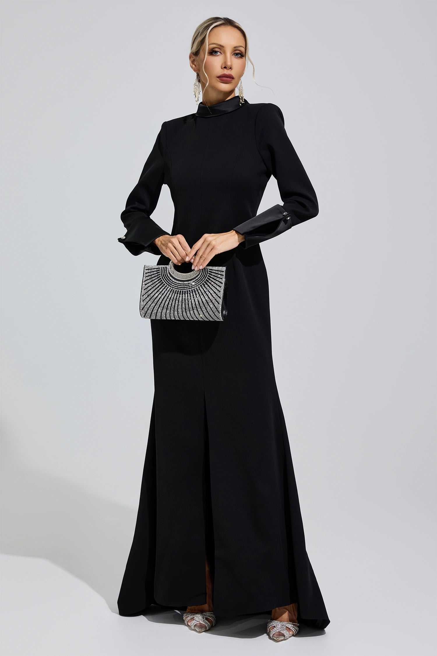 Donyelle Black Halter Backless Long Tie Maxi Dress