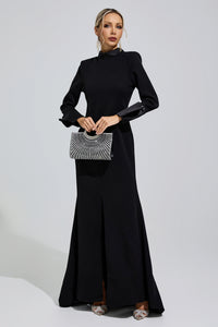 Donyelle Black Halter Backless Long Tie Maxi Dress