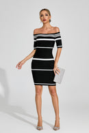 Daldrek Striped Off Shoulder Midi Dress In Black