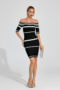 Daldrek Striped Off Shoulder Midi Dress In Black