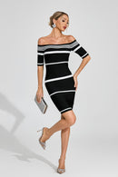 Daldrek Striped Off Shoulder Midi Dress In Black