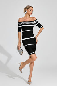 Daldrek Striped Off Shoulder Midi Dress In Black