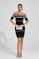 Daldrek Striped Off Shoulder Midi Dress In Black