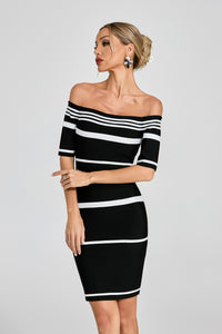 Daldrek Striped Off Shoulder Midi Dress In Black