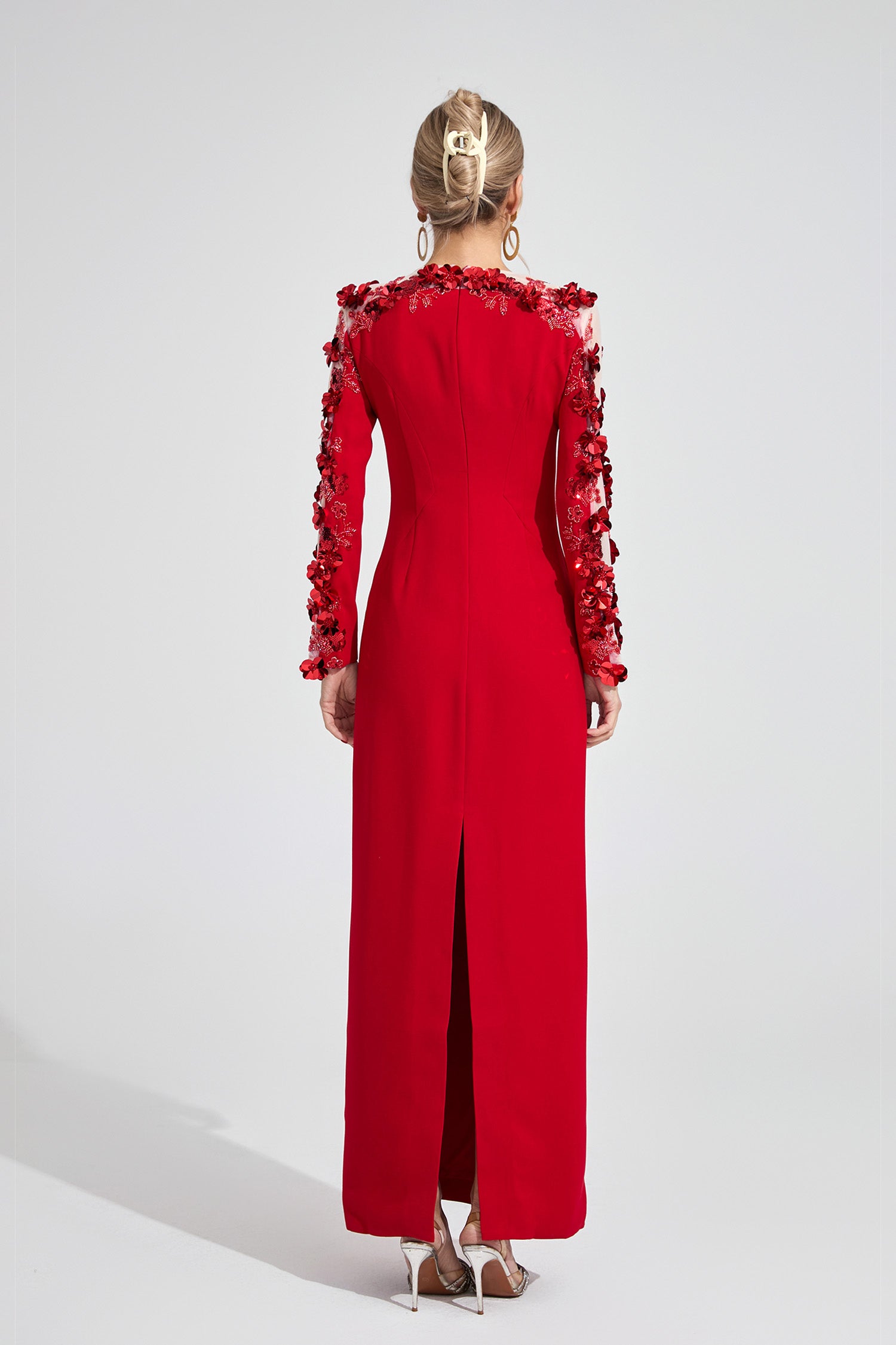 Corthiel Red 3D Floral Maxi Dress