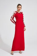 Corthiel Red 3D Floral Maxi Dress