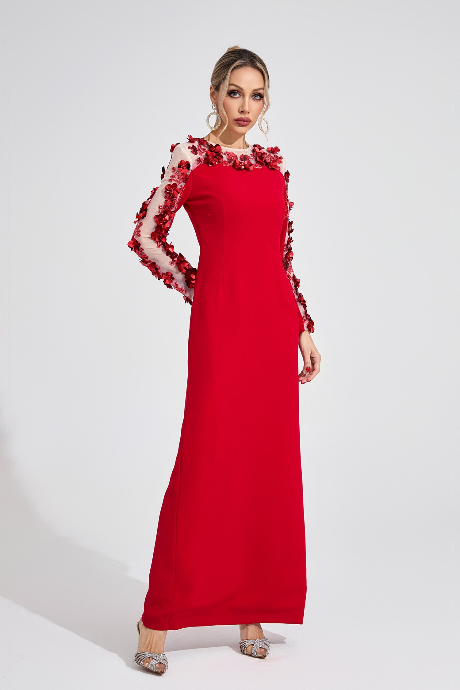 Corthiel Red 3D Floral Maxi Dress
