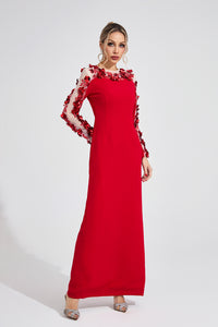 Corthiel Red 3D Floral Maxi Dress