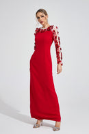 Corthiel Red 3D Floral Maxi Dress