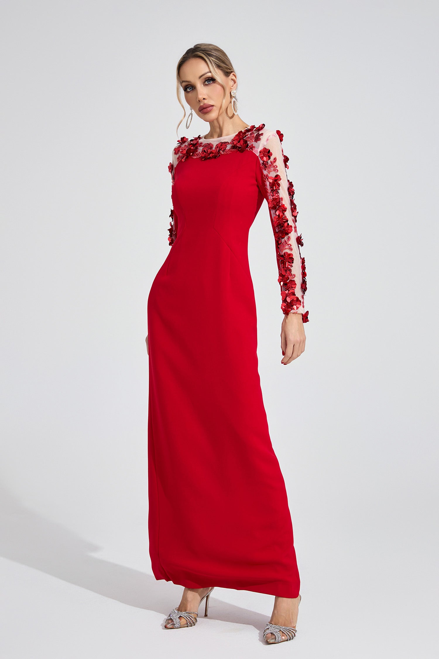 Corthiel Red 3D Floral Maxi Dress