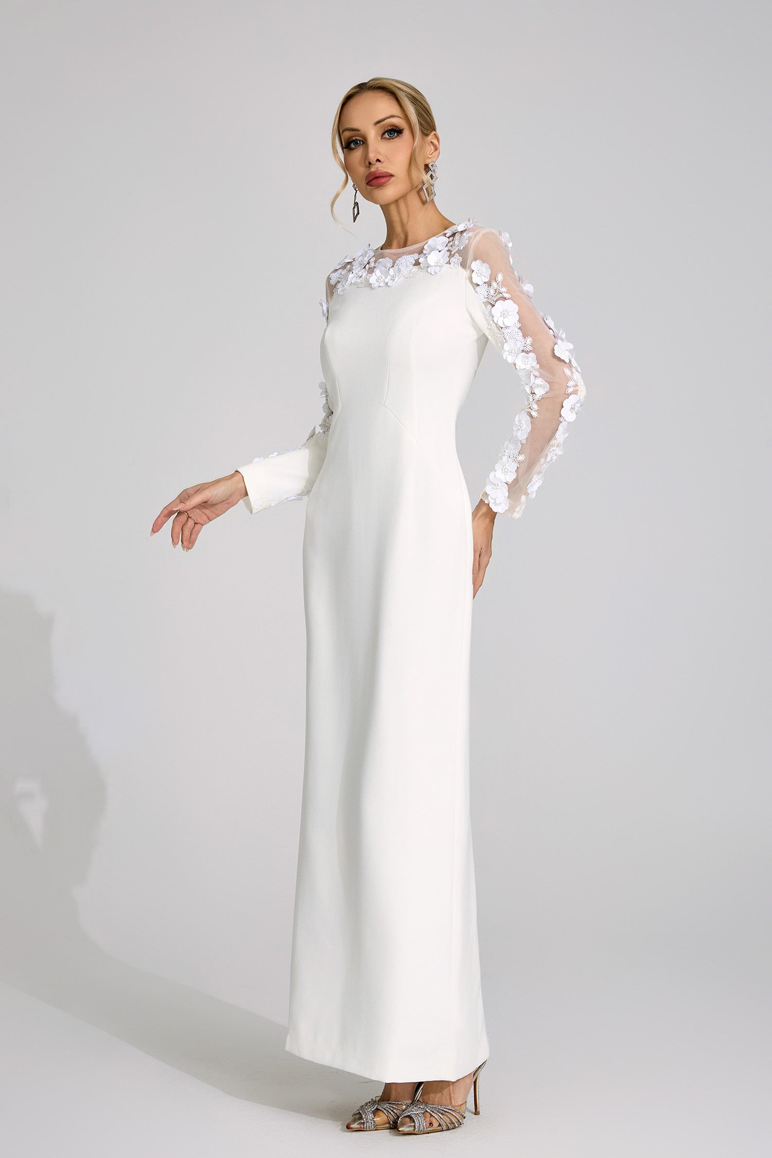 Corthiel White 3D Floral Maxi Dress
