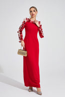 Corthiel Red 3D Floral Maxi Dress