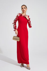 Corthiel Red 3D Floral Maxi Dress