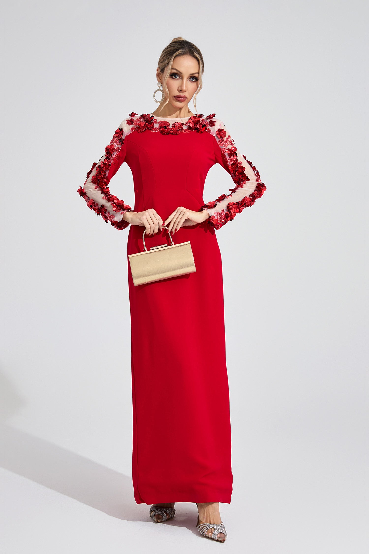 Corthiel Red 3D Floral Maxi Dress