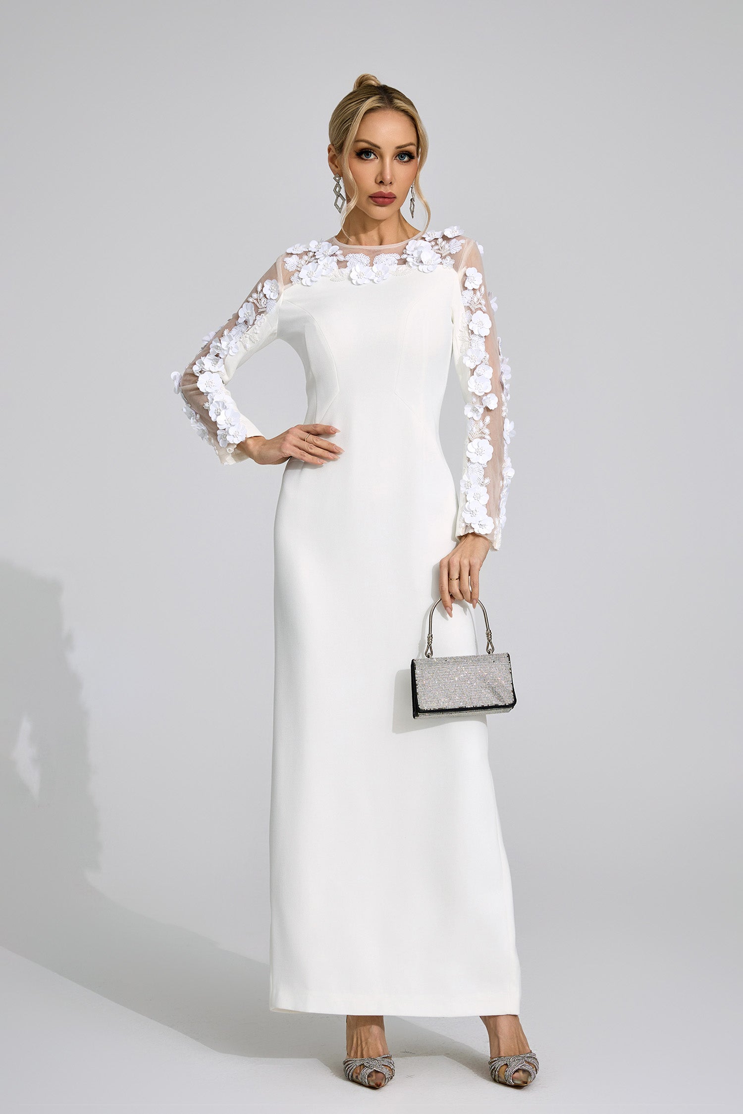 Corthiel White 3D Floral Maxi Dress