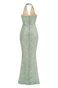 Barron Halter Sequin Embellished Maxi Dress In Green