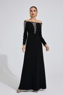 Helvarion Black Embroidered Maxi Dress