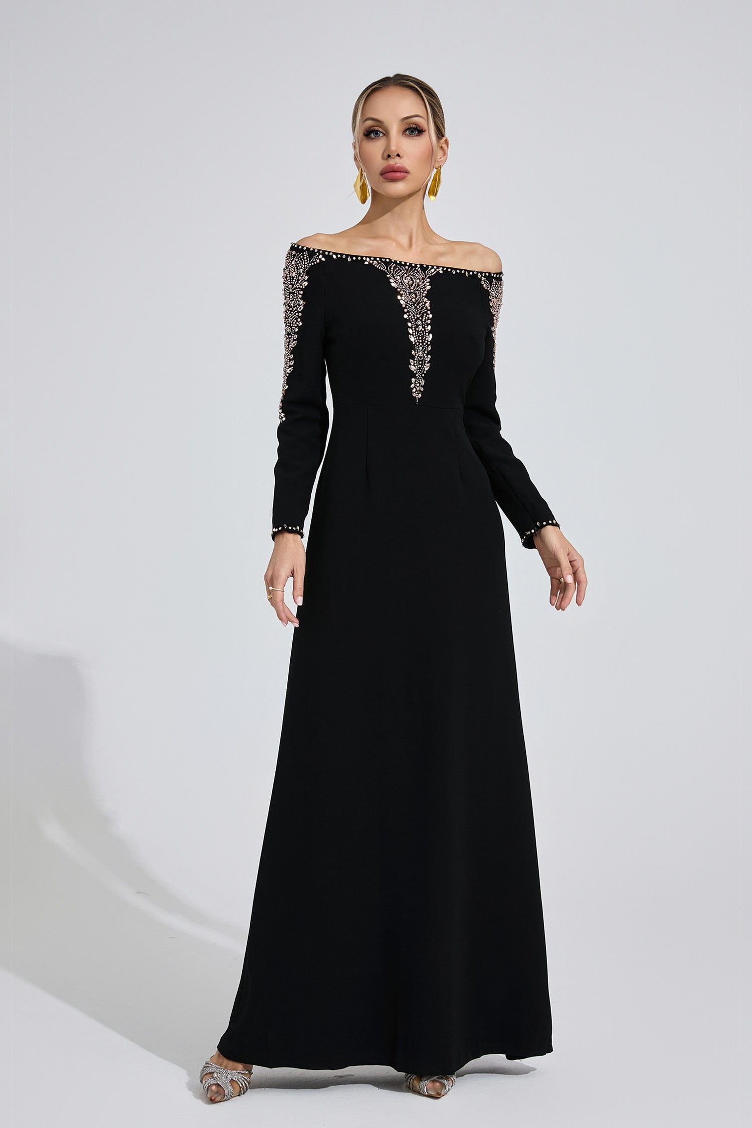 Helvarion Black Embroidered Maxi Dress