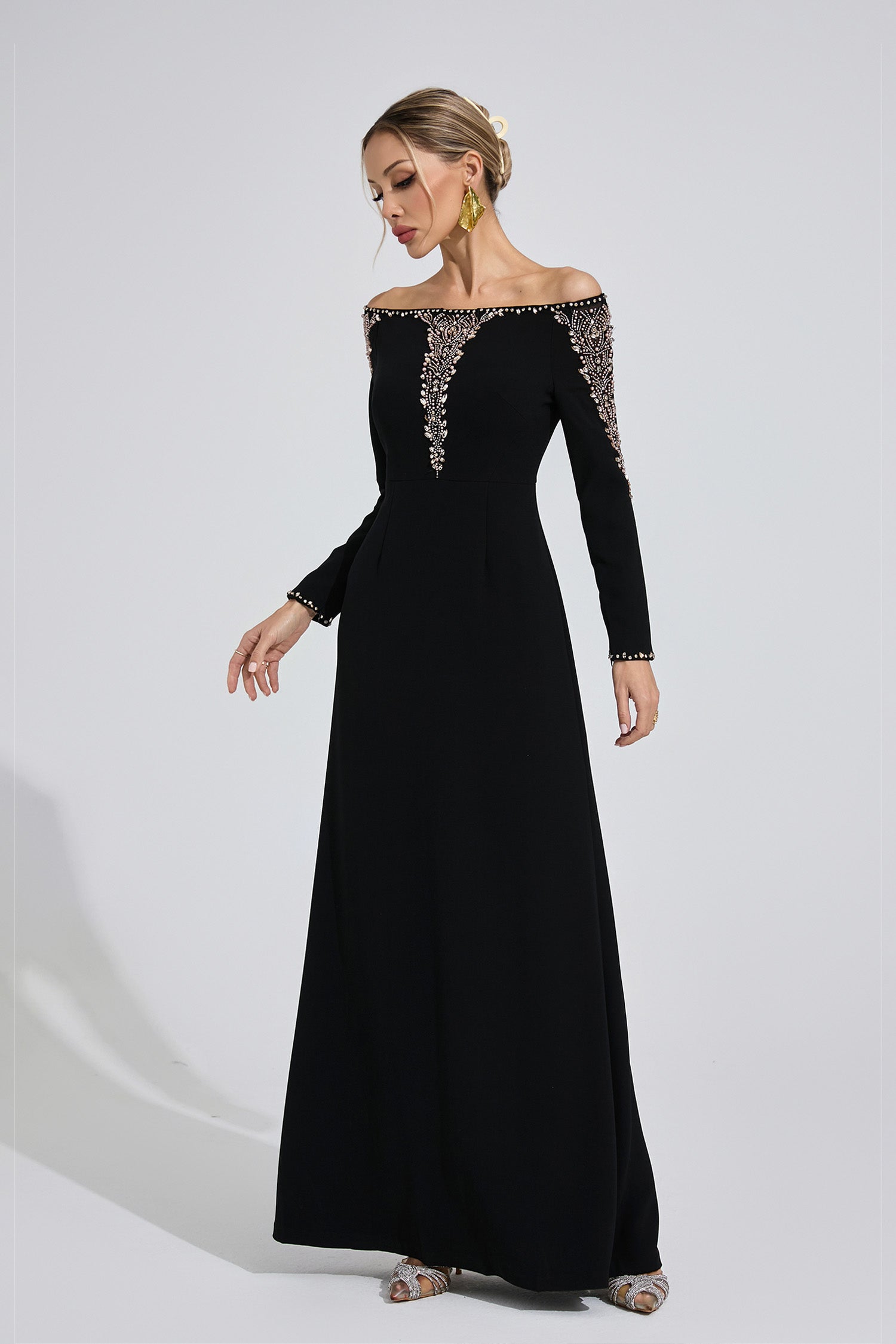 Helvarion Black Embroidered Maxi Dress