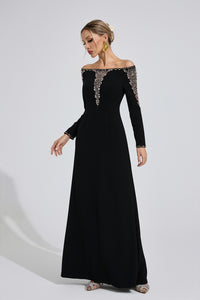 Helvarion Black Embroidered Maxi Dress