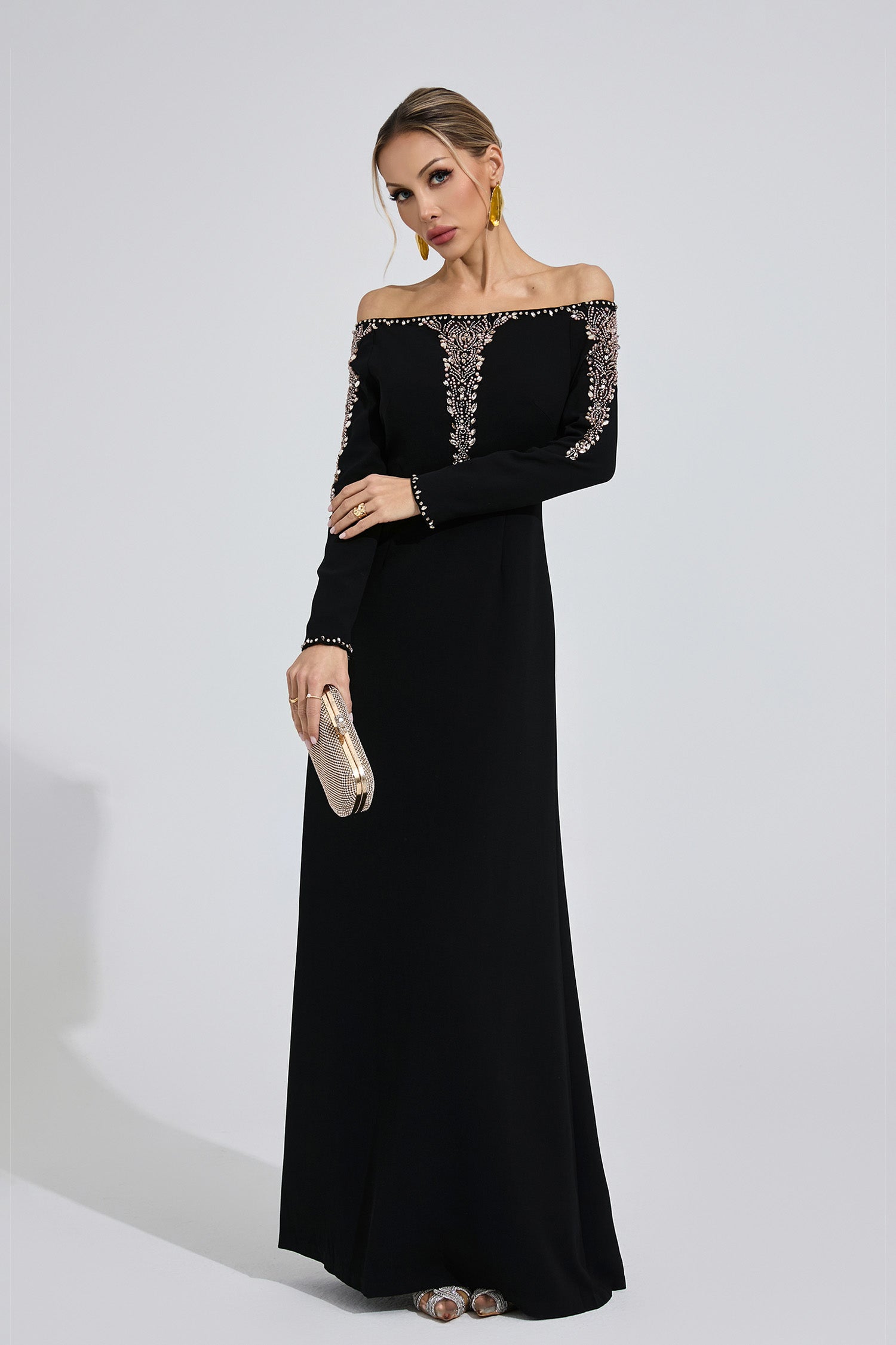 Helvarion Black Embroidered Maxi Dress