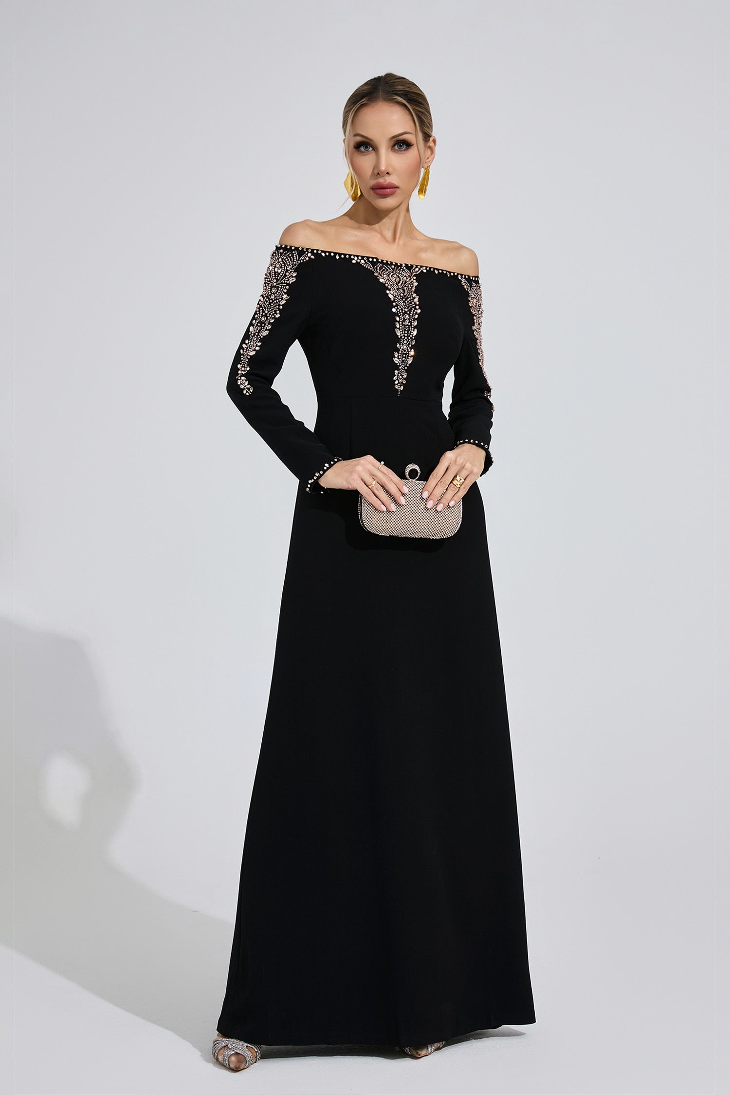 Helvarion Black Embroidered Maxi Dress