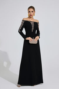 Helvarion Black Embroidered Maxi Dress