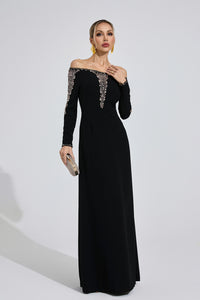 Helvarion Black Embroidered Maxi Dress