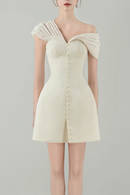 Diandra Cream White Plunge Neck Ruched Mini Dress