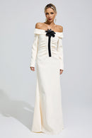 Kryndel White Off Shoulder Flower Maxi Dress