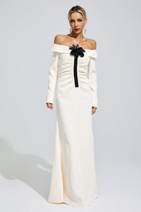 Kryndel White Off Shoulder Flower Maxi Dress