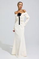 Kryndel White Off Shoulder Flower Maxi Dress