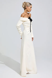Kryndel White Off Shoulder Flower Maxi Dress