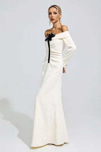 Kryndel White Off Shoulder Flower Maxi Dress
