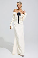Kryndel White Off Shoulder Flower Maxi Dress
