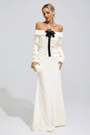 Kryndel White Off Shoulder Flower Maxi Dress